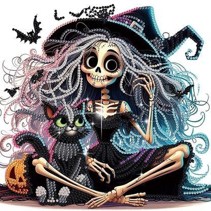 Halloween Skeleton Witch - Special Shaped Drill Diamond Painting 30*30CM