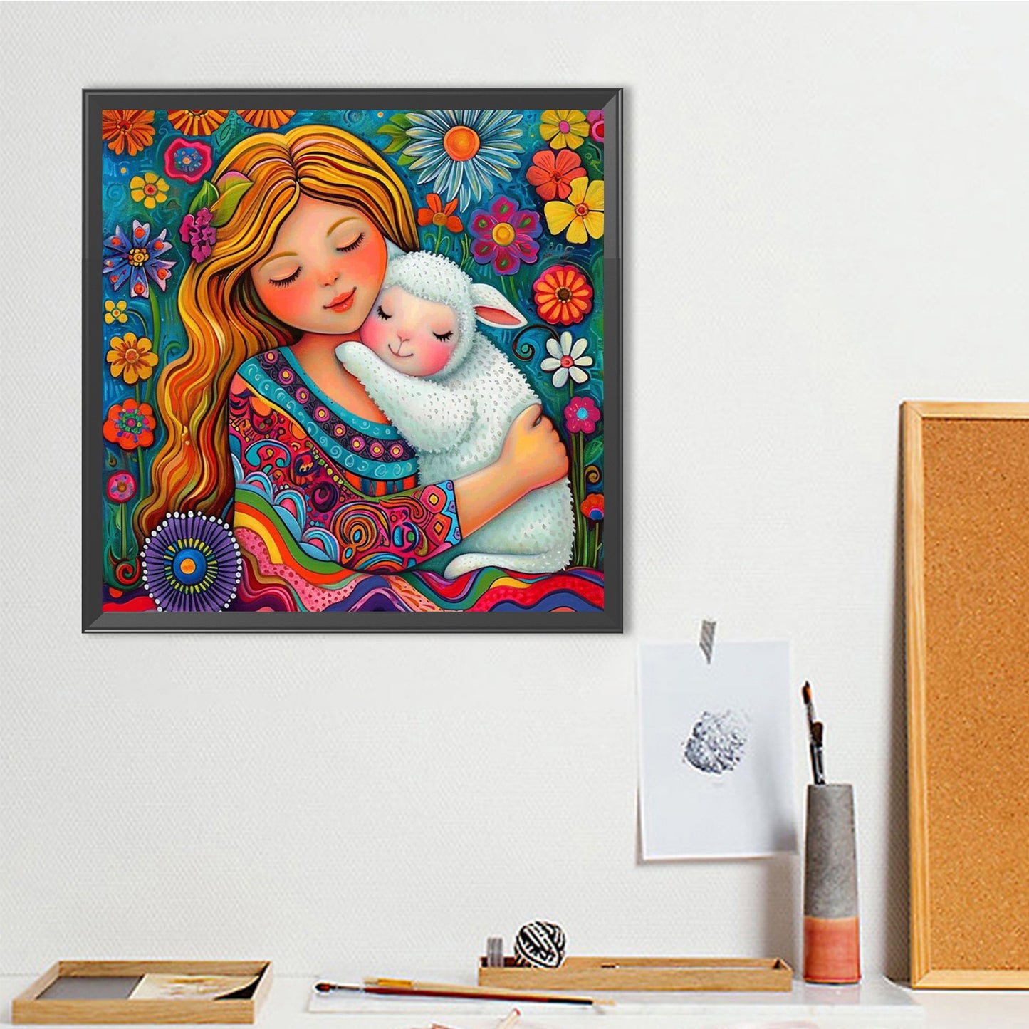 Girl And Sheep - Full Round Drill Diamond Painting 40*40CM