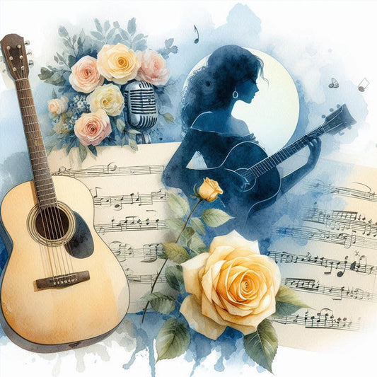 Guitar And Yellow Roses - Full Round Drill Diamond Painting 40*40CM