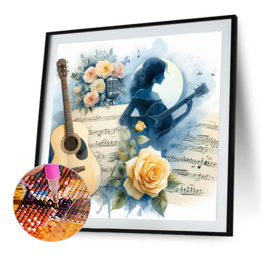 Guitar And Yellow Roses - Full Round Drill Diamond Painting 40*40CM
