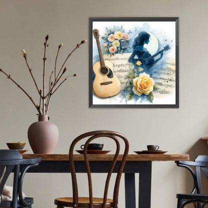 Guitar And Yellow Roses - Full Round Drill Diamond Painting 40*40CM