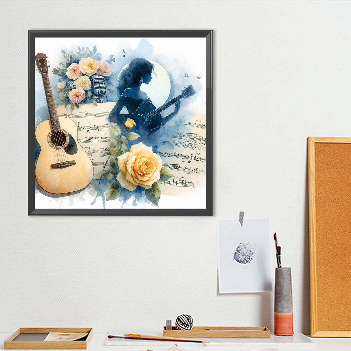 Guitar And Yellow Roses - Full Round Drill Diamond Painting 40*40CM