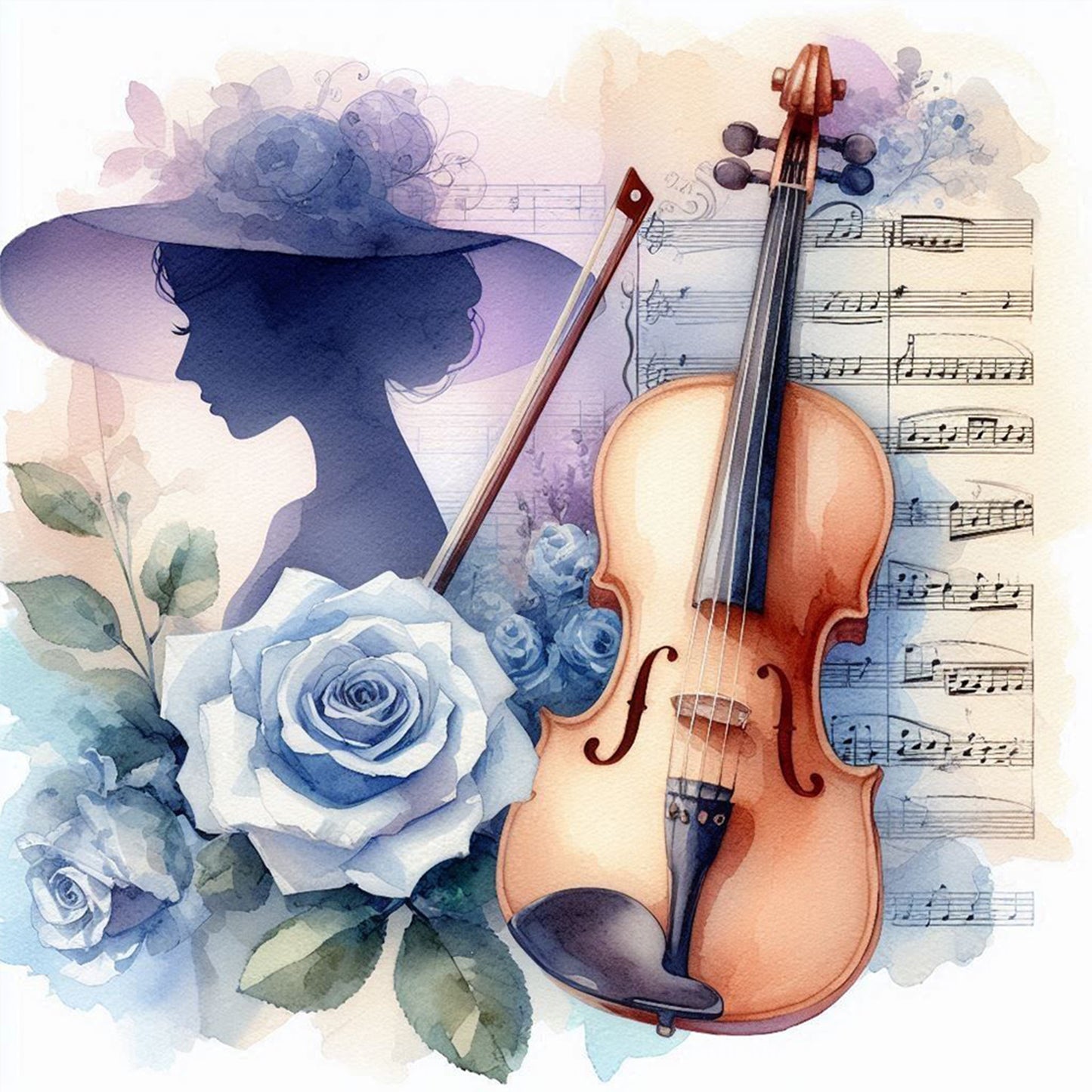Violin And Flowers - Full Round Drill Diamond Painting 40*40CM