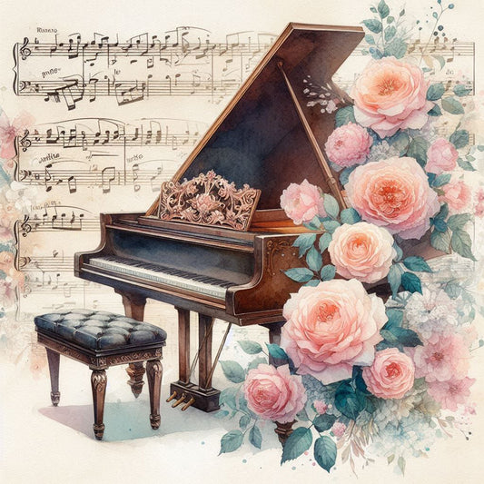 Piano And Roses - Full Round Drill Diamond Painting 40*40CM