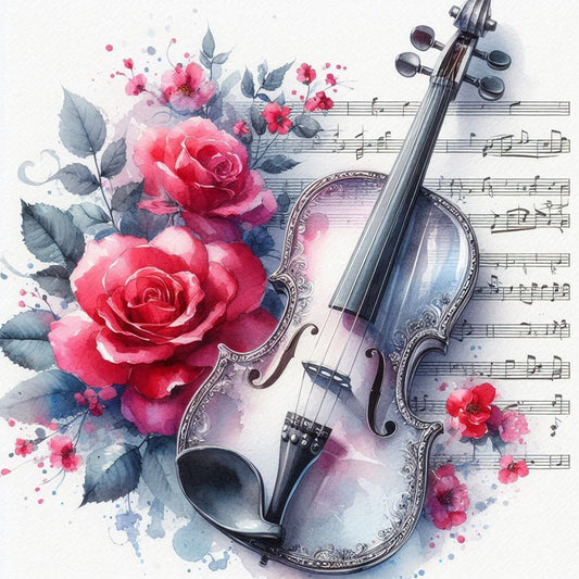 Violin And Red Roses - Full Round Drill Diamond Painting 40*40CM