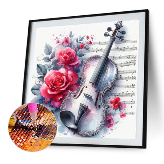 Violin And Red Roses - Full Round Drill Diamond Painting 40*40CM