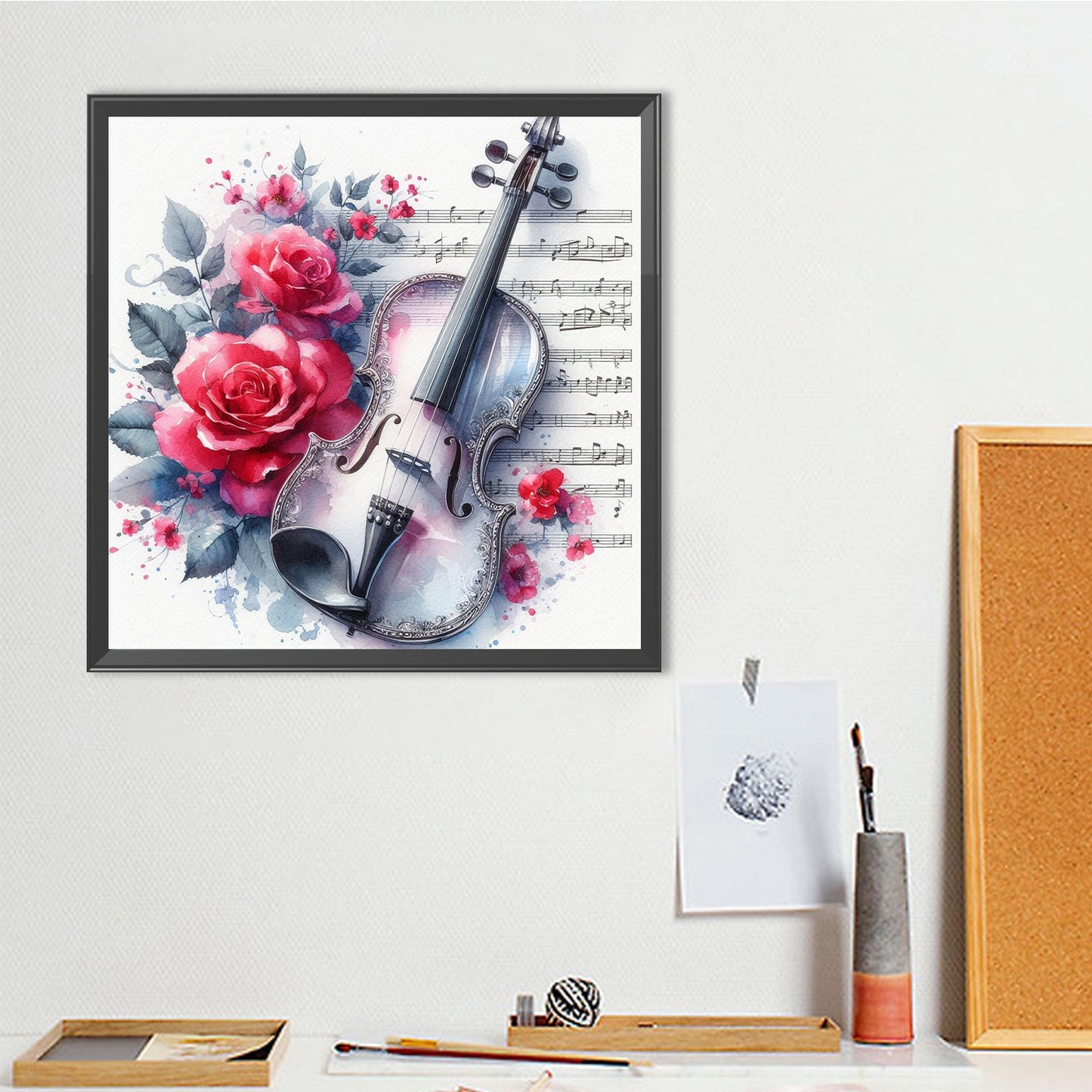 Violin And Red Roses - Full Round Drill Diamond Painting 40*40CM