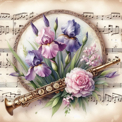 Musical Instruments And Flowers - Full Round Drill Diamond Painting 40*40CM