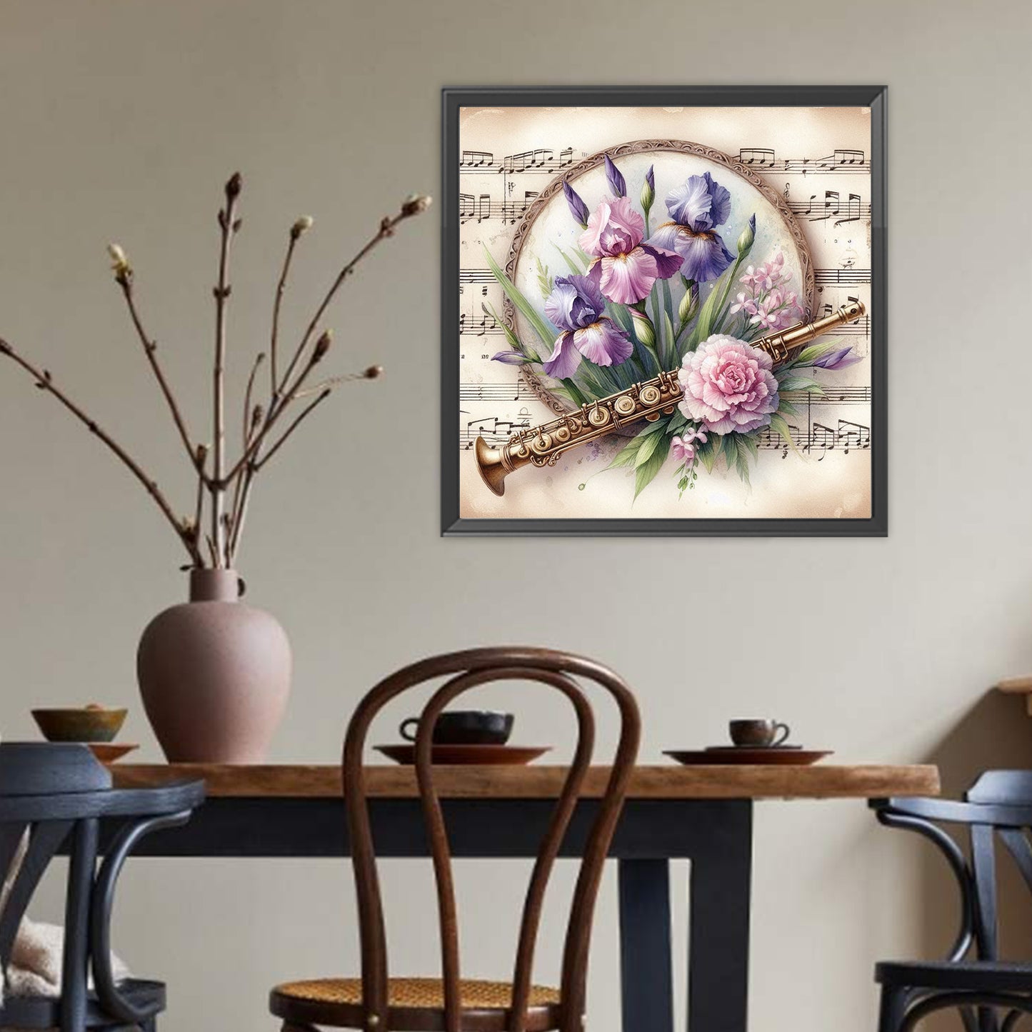 Musical Instruments And Flowers - Full Round Drill Diamond Painting 40*40CM