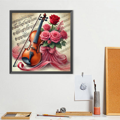 Violin And Red Roses - Full Round Drill Diamond Painting 40*40CM