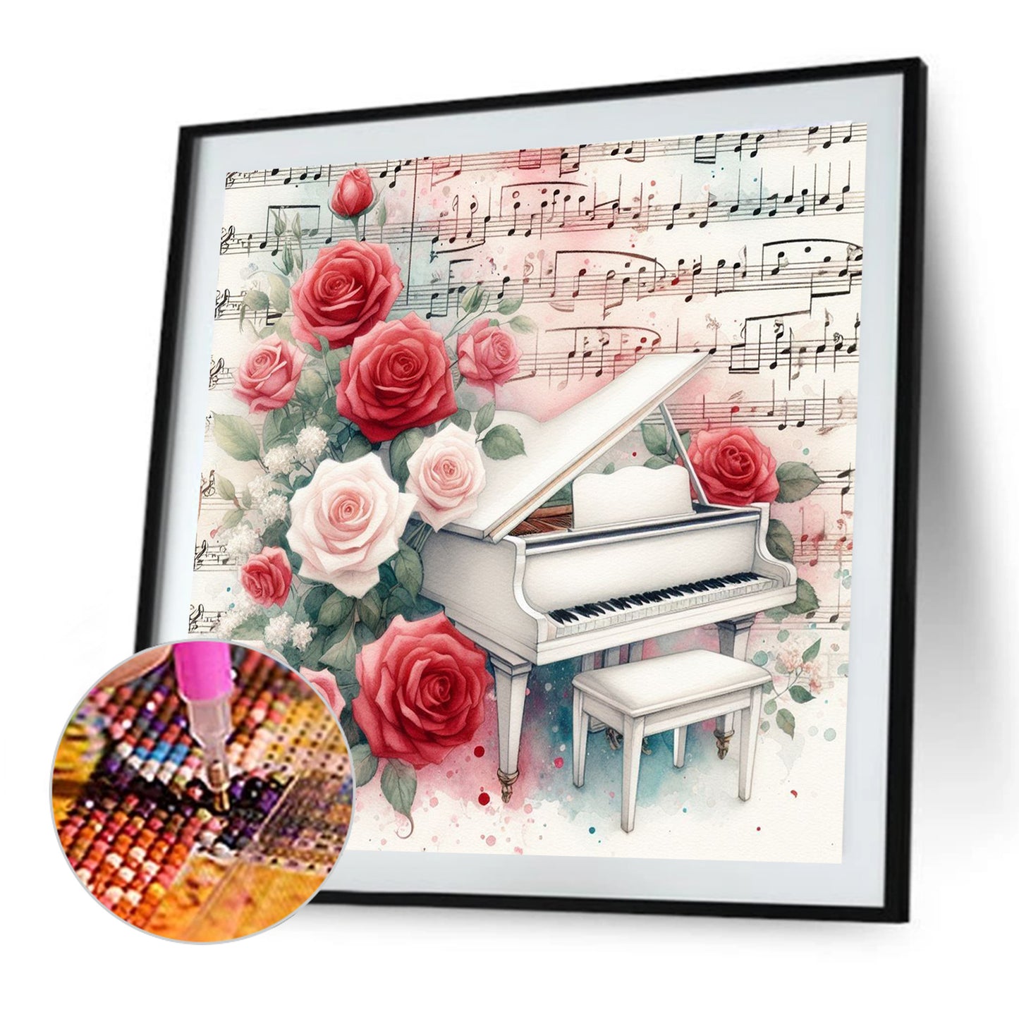Piano And Red Roses - Full Round Drill Diamond Painting 40*40CM