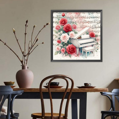 Piano And Red Roses - Full Round Drill Diamond Painting 40*40CM