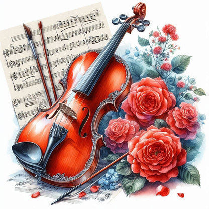 Violin And Red Roses - Full Round Drill Diamond Painting 40*40CM