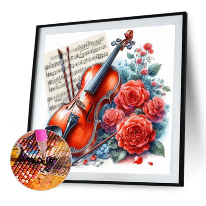 Violin And Red Roses - Full Round Drill Diamond Painting 40*40CM