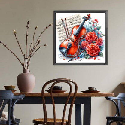 Violin And Red Roses - Full Round Drill Diamond Painting 40*40CM