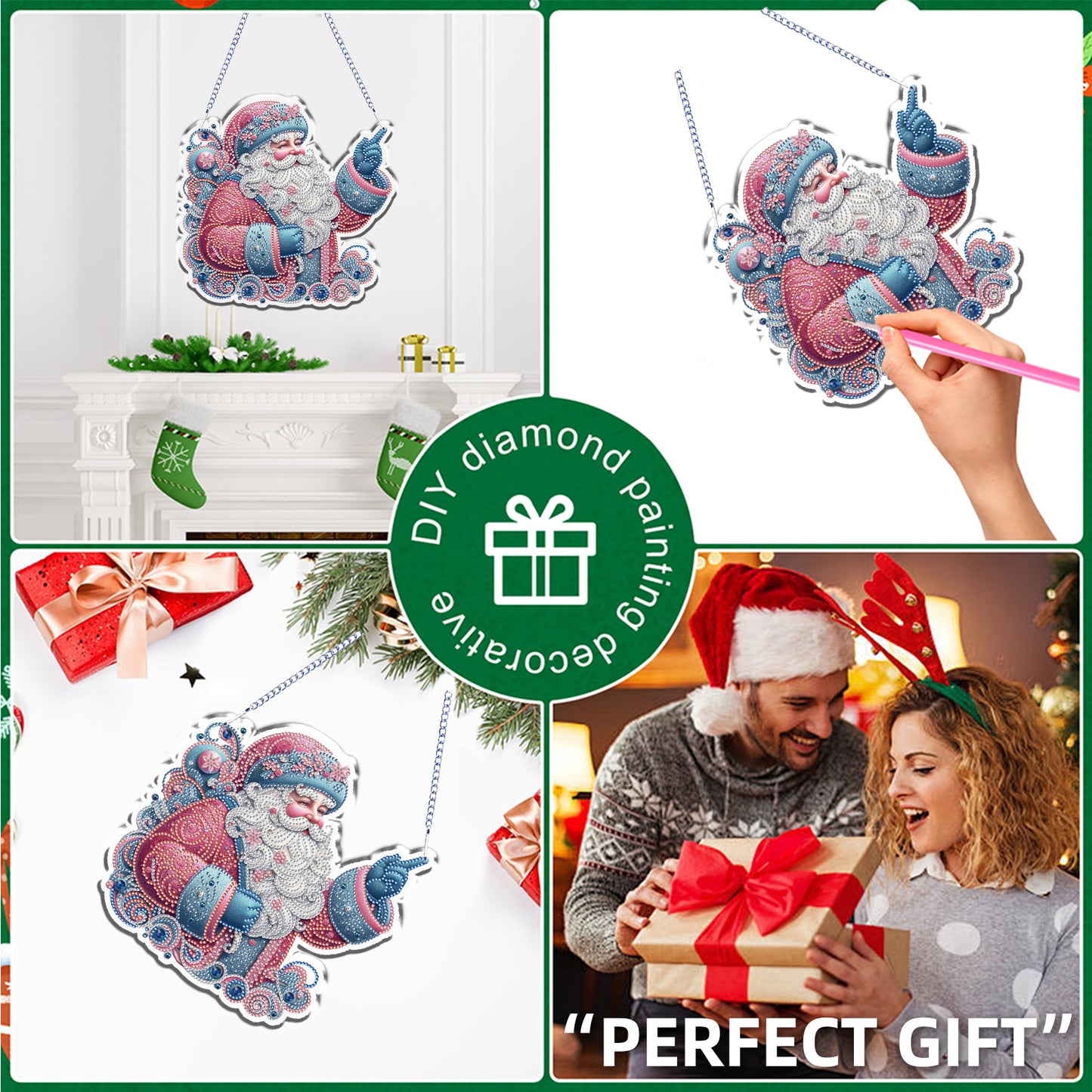 Xmas 5D DIY Special Shape Partial Drill Dimond Paintings Wall Decor 23.5x23cm Christmas