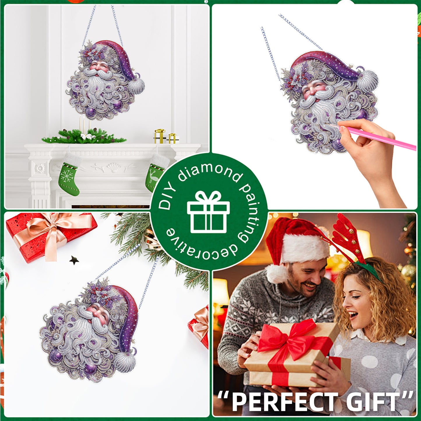 Xmas 5D DIY Special Shape Partial Drill Dimond Paintings Wall Decor 23.5x23cm Christmas