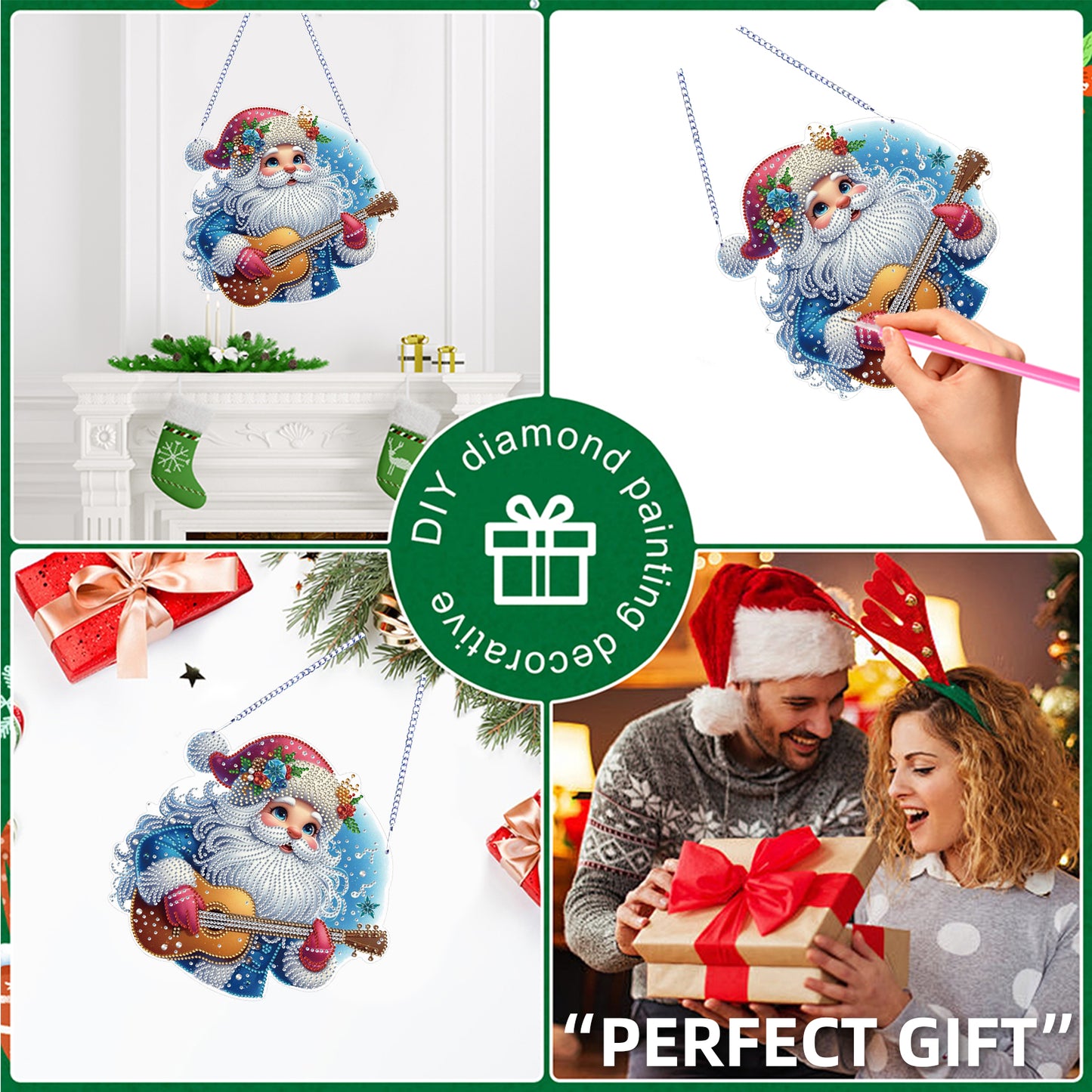 Xmas 5D DIY Special Shape Partial Drill Dimond Paintings Wall Decor 23.5x23cm Christmas