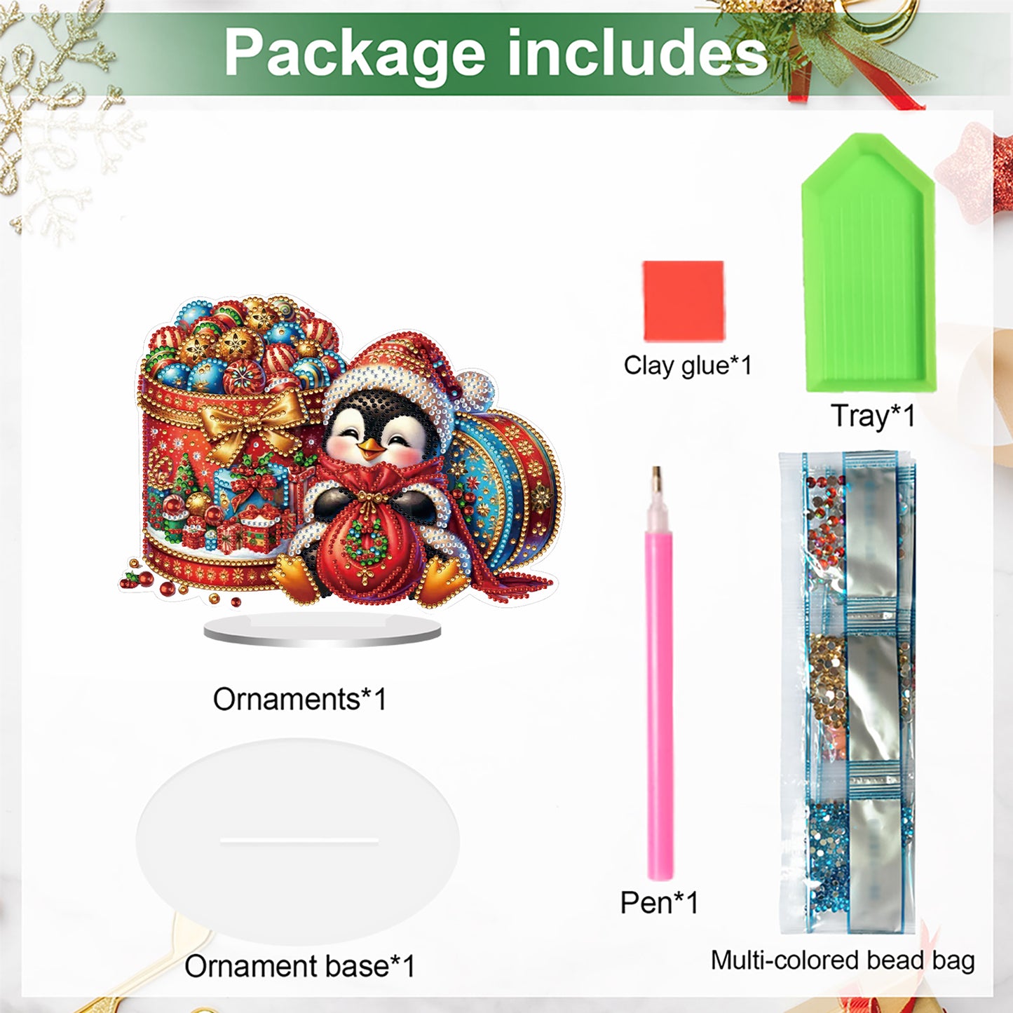 2D Flat Christmas Penguin Print DIY 5D DIY Diamond Art Ornaments Home Decor