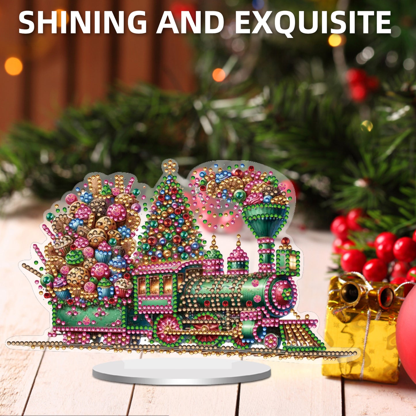 2D Flat Christmas Train Print DIY 5D DIY Diamond Art Ornaments for Home Decor