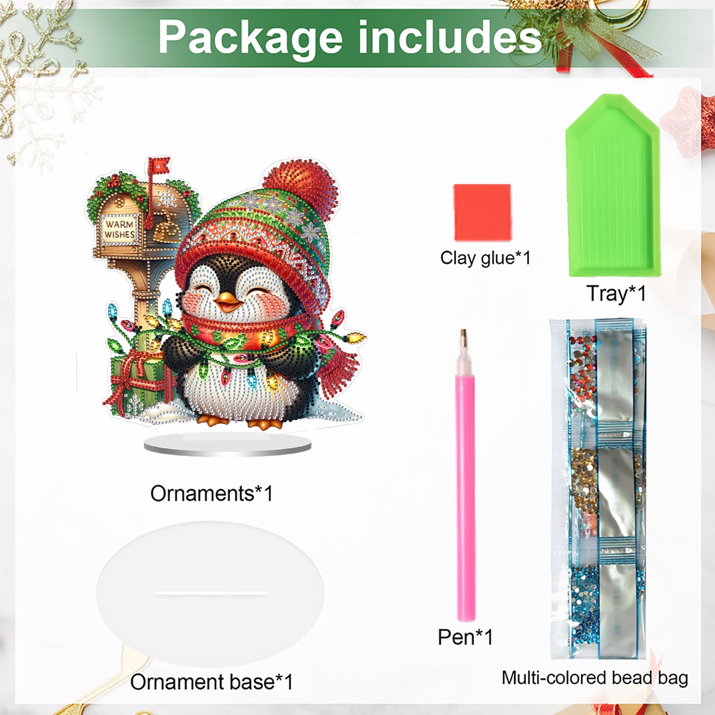 2D Flat Christmas Penguin Print DIY 5D DIY Diamond Art Ornaments for Home Decor