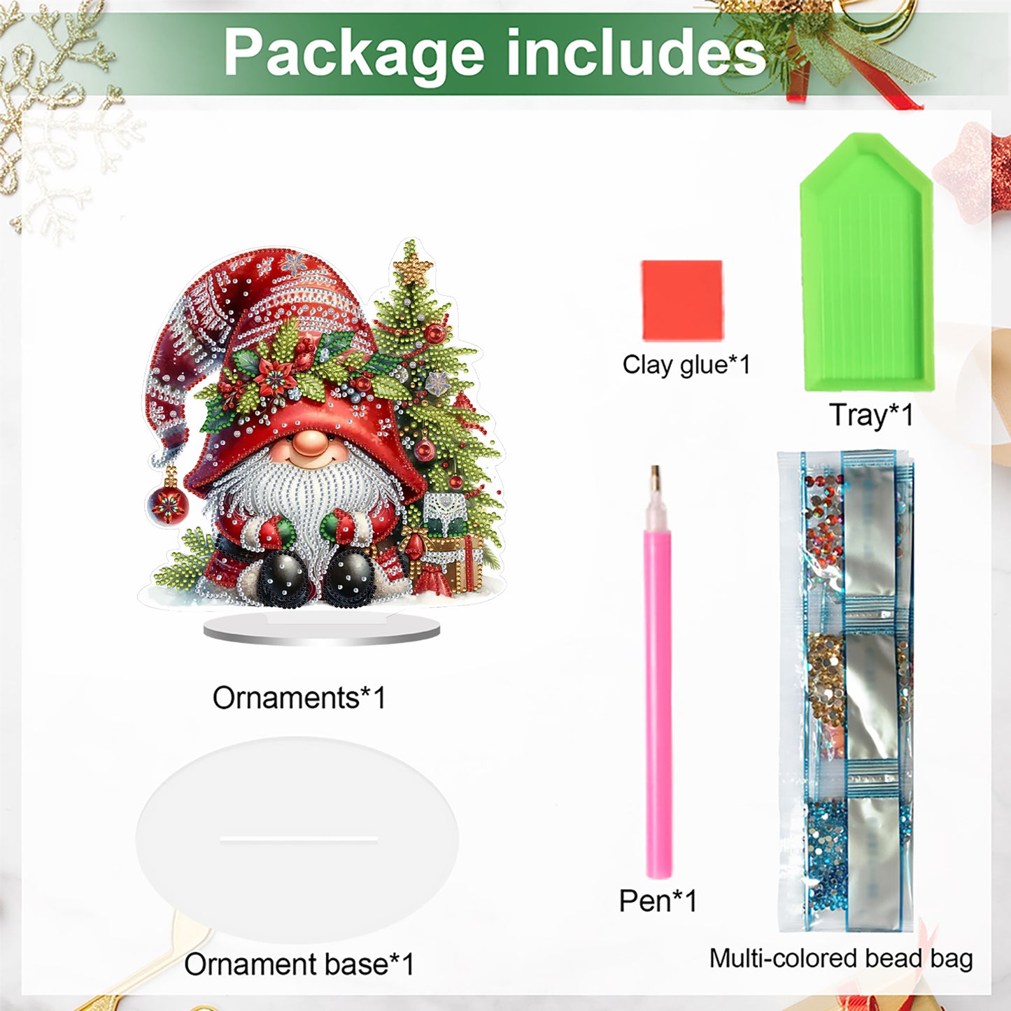 2D Flat Christmas Gnome Print DIY 5D DIY Diamond Art Ornaments for Home Decor