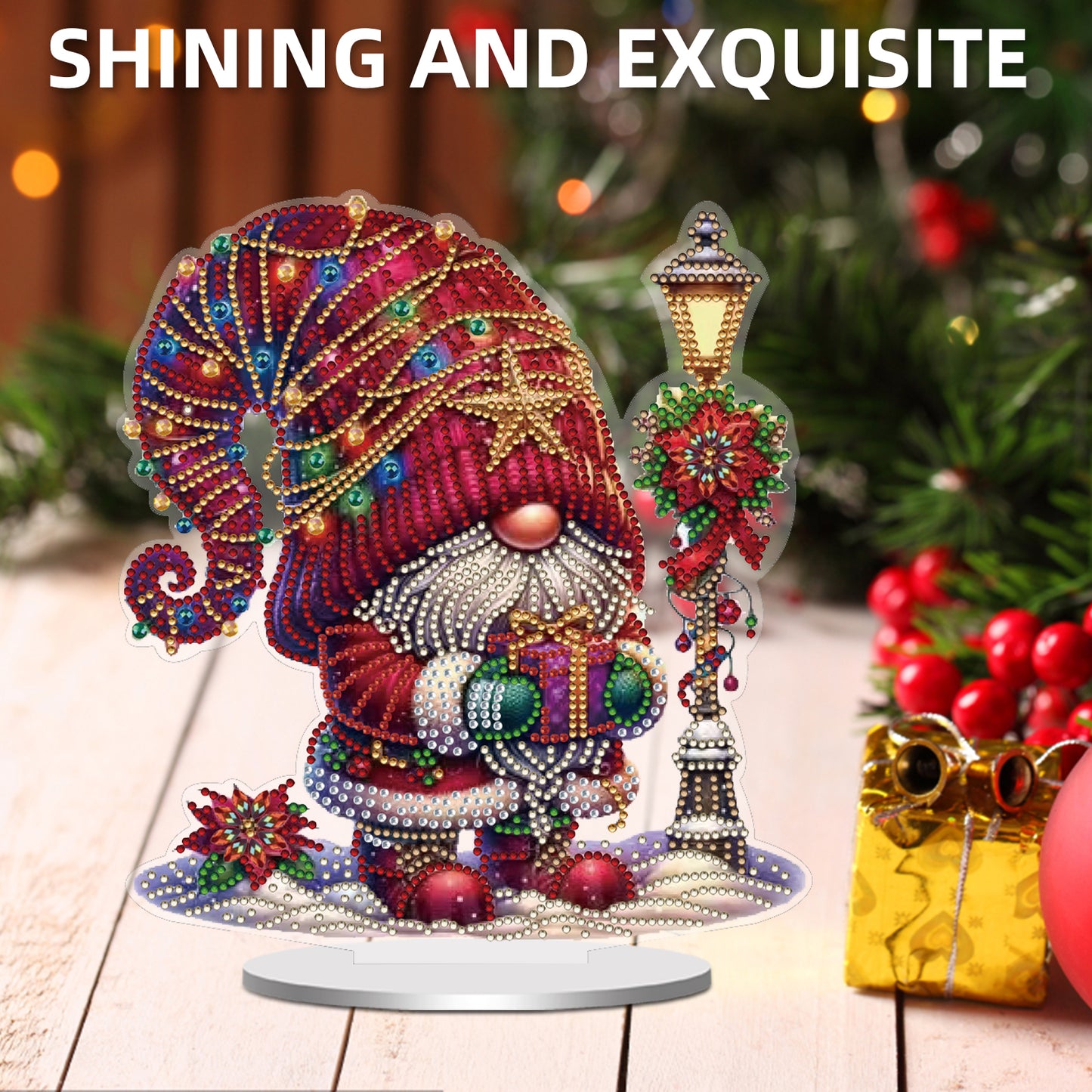 2D Flat Christmas Gnome Print DIY 5D DIY Diamond Art Ornaments for Home Decor