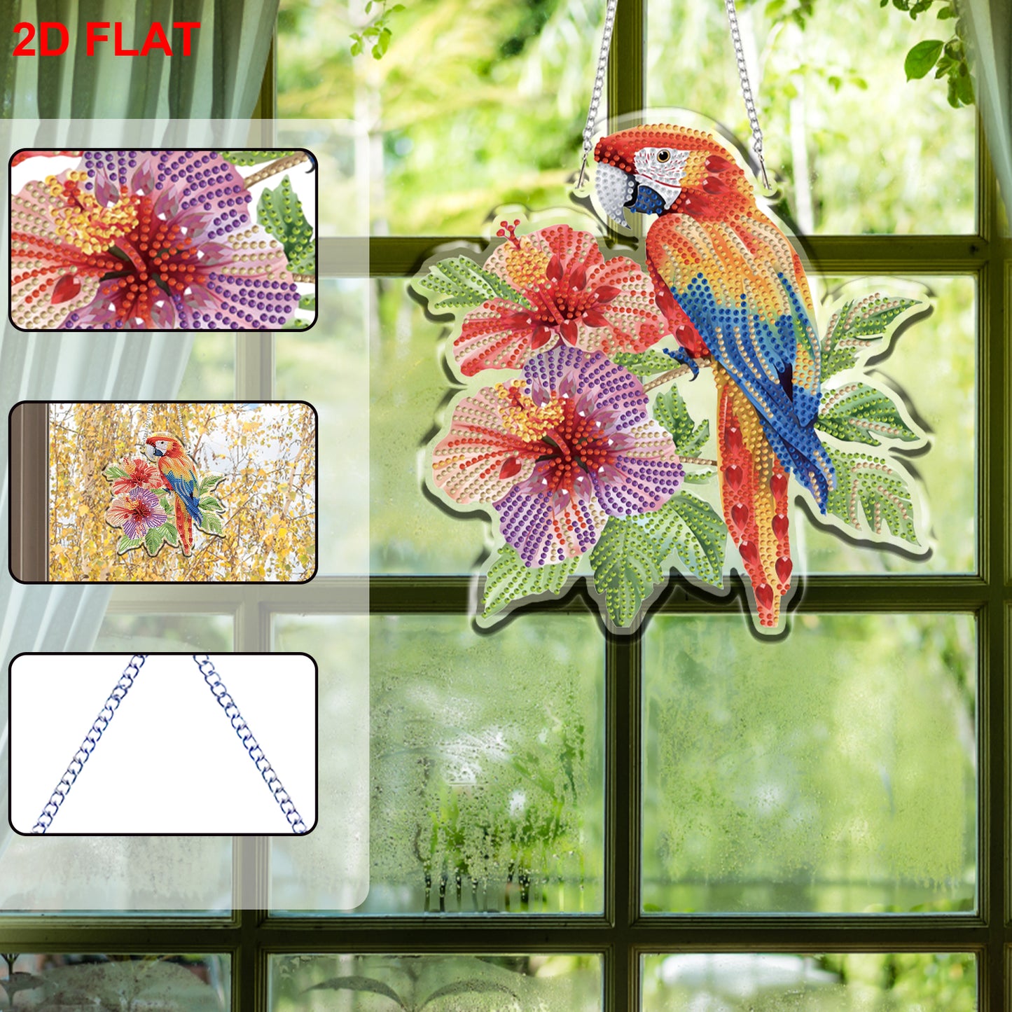 Parrot 2D/Flat DIY Acrylic Special Shape Hanging Diamond Art Kits Wall Decor