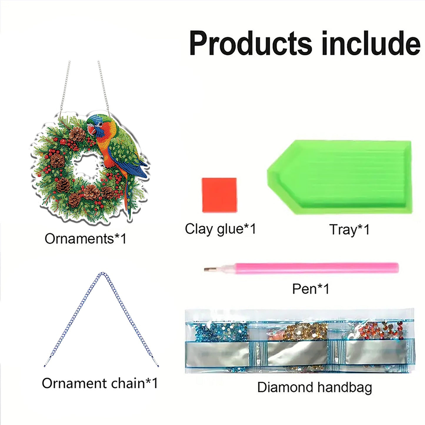 Xmas Parrot 2D/Flat DIY Acrylic Special Shape Hanging Diamond Art Kit Wall Decor