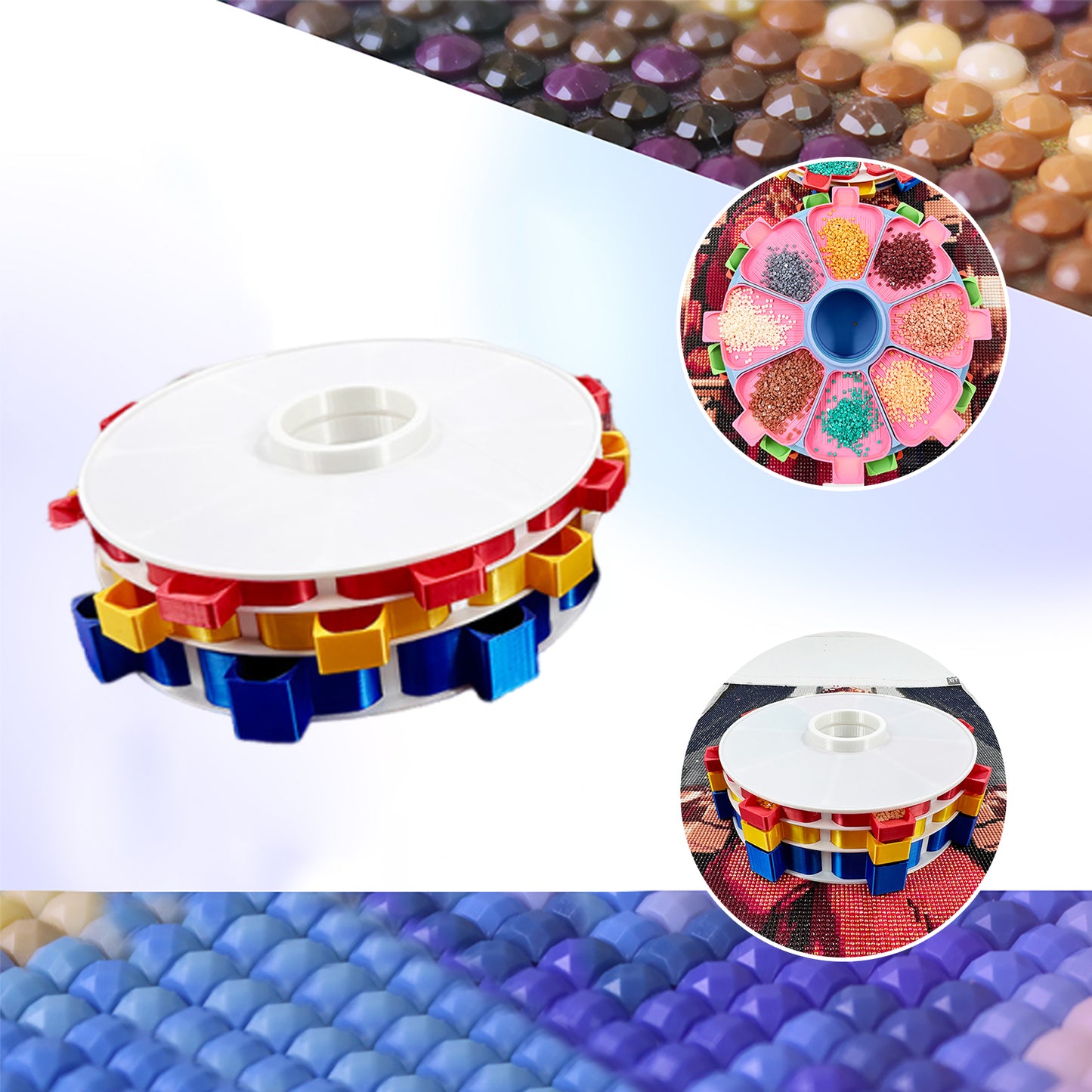 Rotating Diamond Painting Tray Organizer 3D Printing Diamond Art Tray (White)