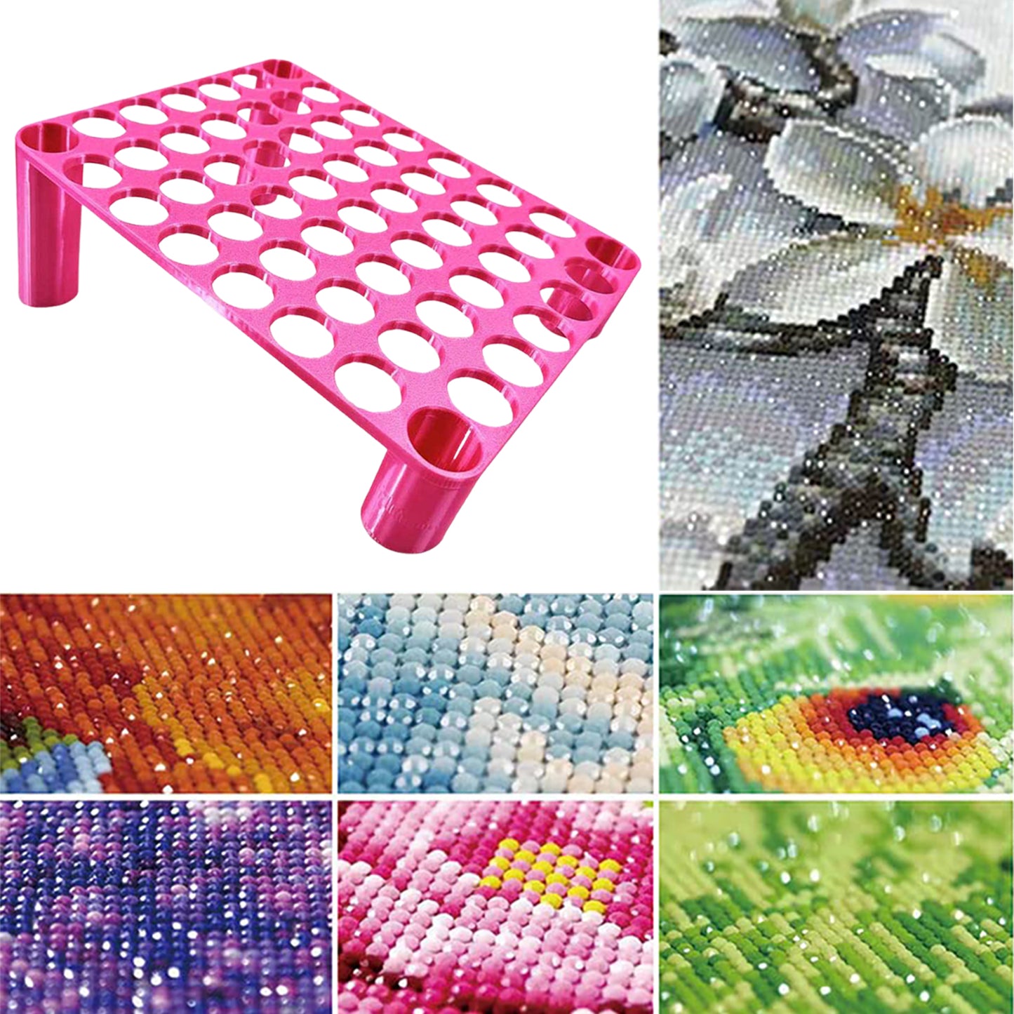 56 Grid Diamond Painting Can Organizer High Low Foot Storage Rack Tool (Pink)