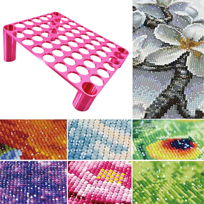 56 Grid Diamond Painting Can Organizer High Low Foot Storage Rack Tool (Pink)