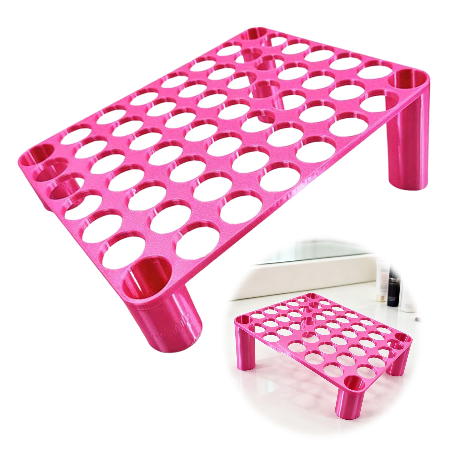 56 Grid Diamond Painting Can Organizer High Low Foot Storage Rack Tool (Pink)