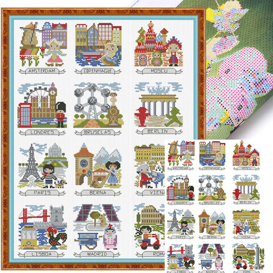 Magazine - Travel Photos Of Various European Countries - 14CT Stamped Cross Stitch 38*52CM (Egyptian cotton)(Xiaobai)