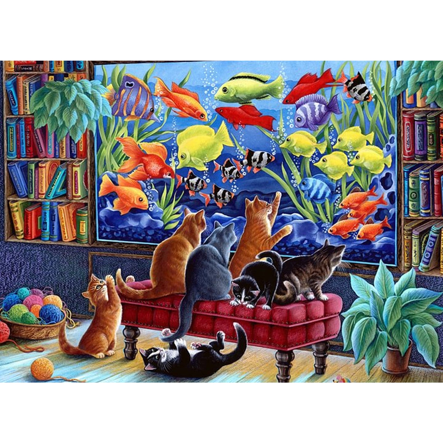 Kitten Fish Tank - Partial AB Full Round Drill Diamond Painting 55*40CM