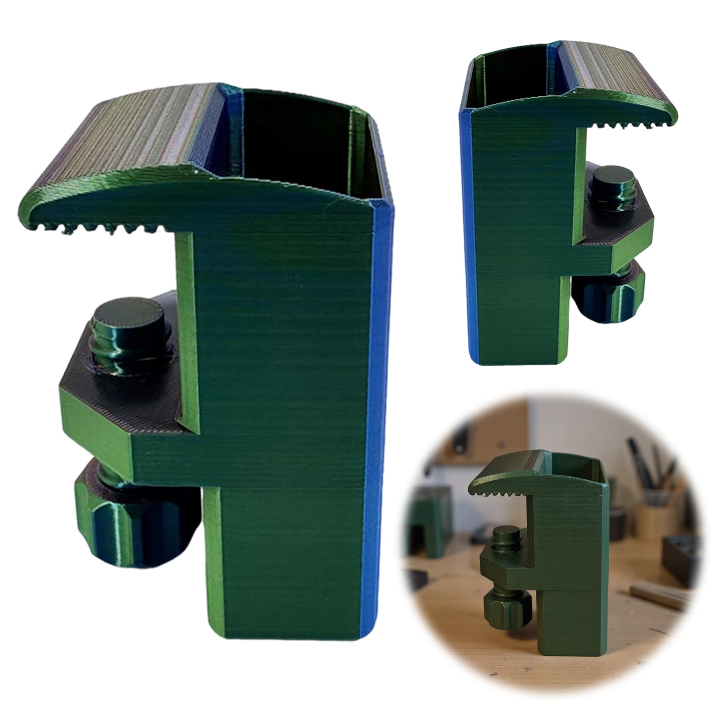 Heavy-Duty Desk Pen Holder Adjustable Clip Space-Saving Desk Organizer (Green)