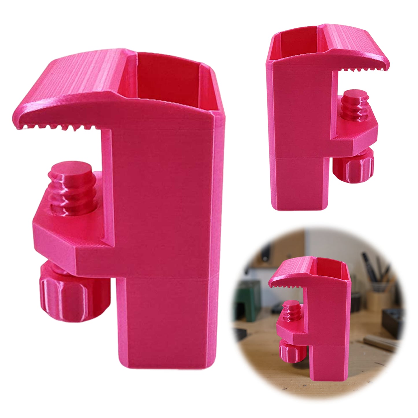 Heavy-Duty Desk Pen Holder Adjustable Clip Space-Saving Desk Organizer (Pink)