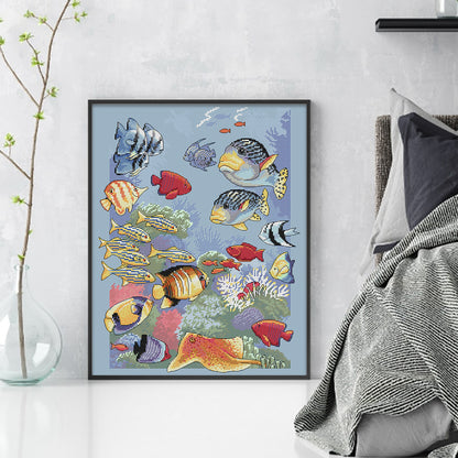 Tropical Fish - 14CT Stamped Cross Stitch 36*44CM (Joy Sunday)