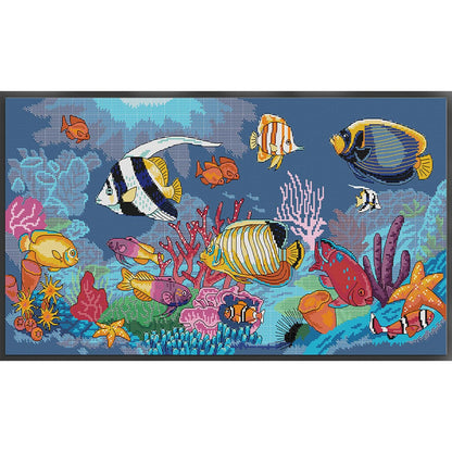 Tropical Fish - 14CT Stamped Cross Stitch 61*34CM (Joy Sunday)