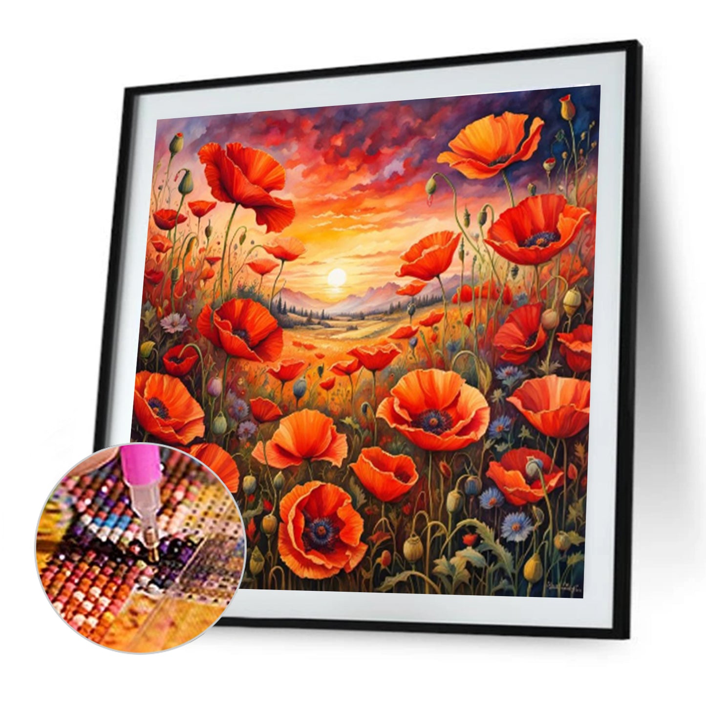Poppies At Sunset - Full Round Drill Diamond Painting 40*40CM
