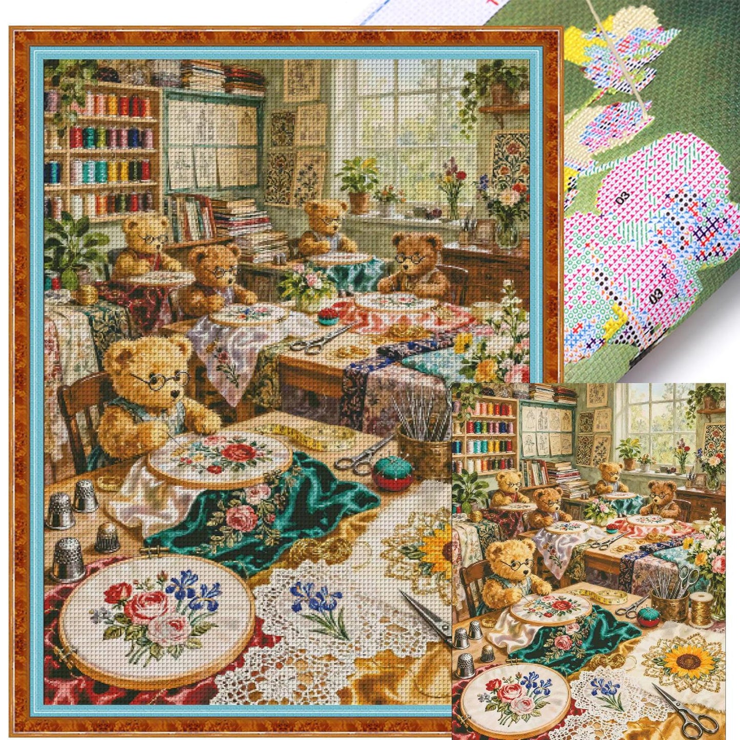 Bear Embroidery Studio - 14CT Stamped Cross Stitch 80*100CM (Egyptian cotton)(Fairy Brand)