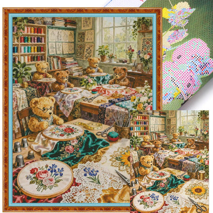 Bear Embroidery Studio - 14CT Stamped Cross Stitch 80*100CM (Egyptian cotton)(Fairy Brand)