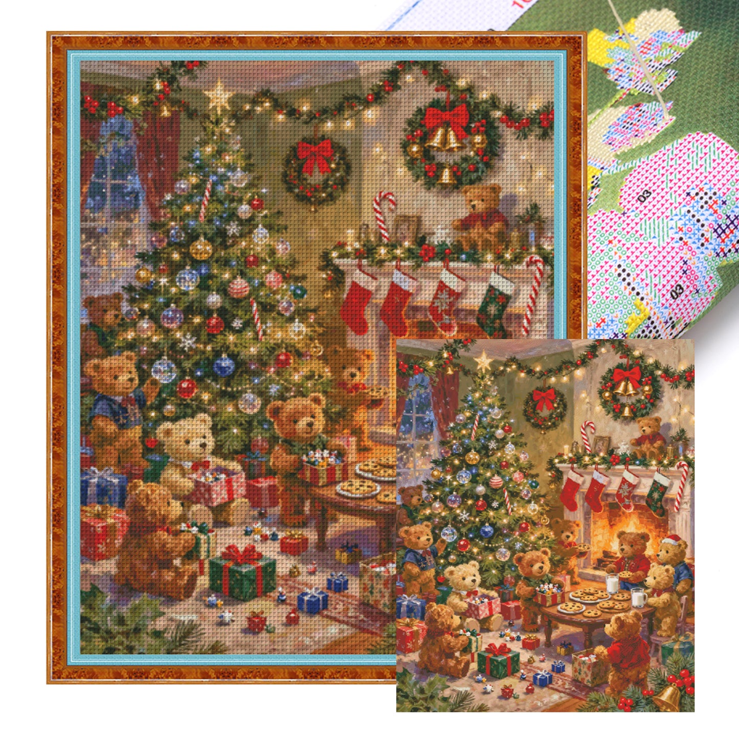 Christmas Party Bear - 14CT Stamped Cross Stitch 80*100CM (Egyptian cotton)(Fairy Brand)