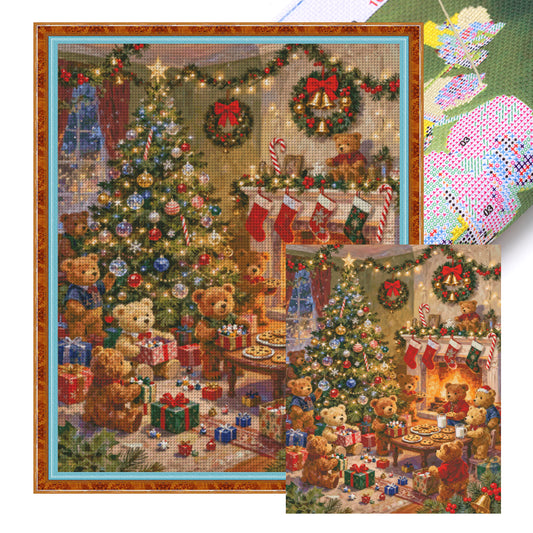 Christmas Party Bear - 14CT Stamped Cross Stitch 80*100CM (Egyptian cotton)(Fairy Brand)