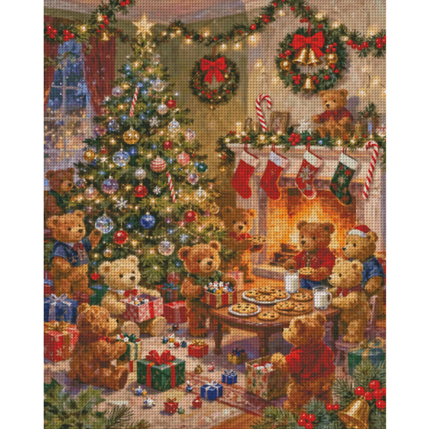 Christmas Party Bear - 14CT Stamped Cross Stitch 80*100CM (Egyptian cotton)(Fairy Brand)