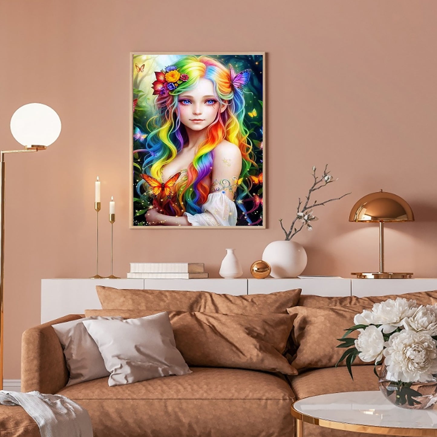 Girl With Colorful Hair - Full Round Drill Diamond Painting 30*40CM