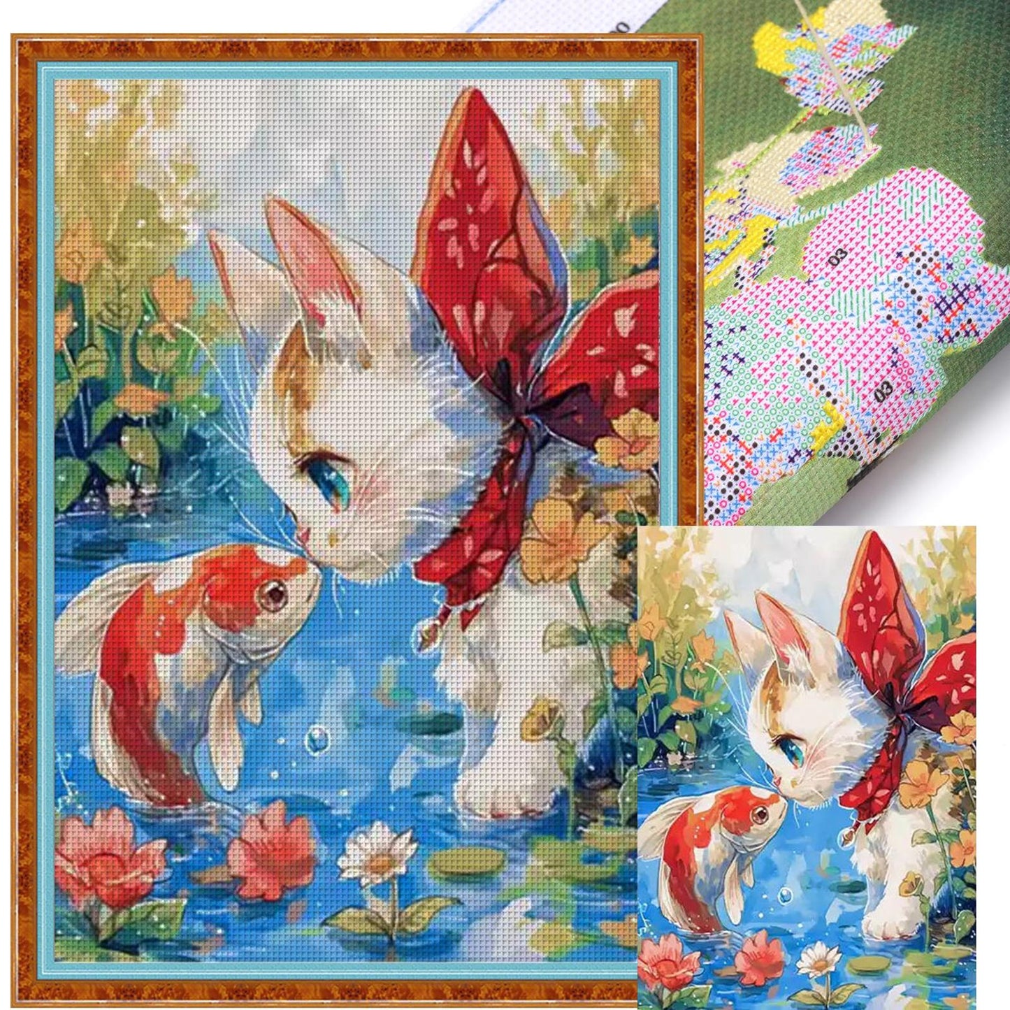 Little Fish Falls In Love With Cat - 11CT Stamped Cross Stitch 50*70CM (Mona Lisa Brand)