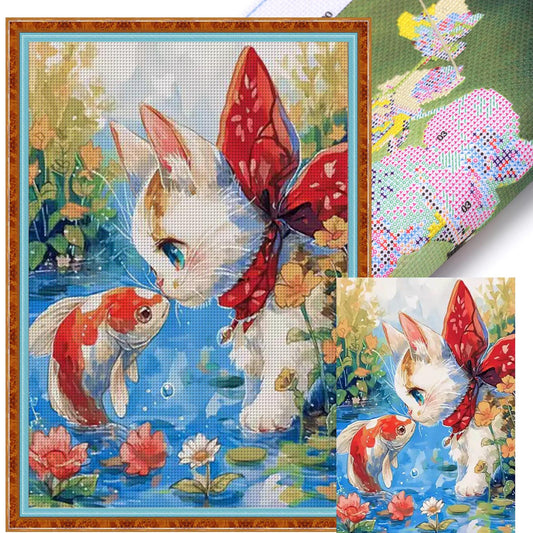 Little Fish Falls In Love With Cat - 11CT Stamped Cross Stitch 50*70CM (Mona Lisa Brand)