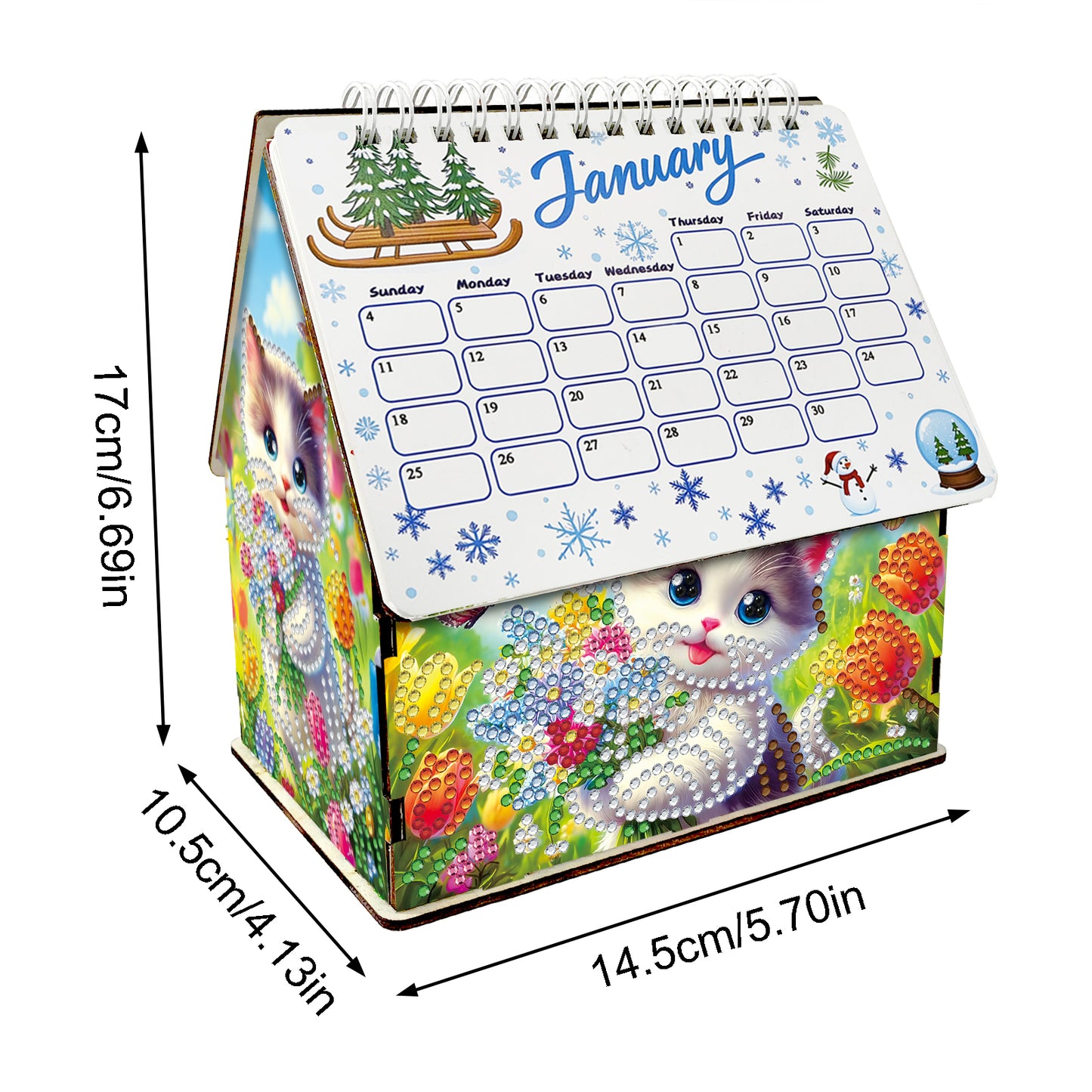 5D/DIY Calendar Crystal Painting Desk Calendars Kit Home Decorations (Cat)