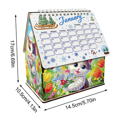 5D/DIY Calendar Crystal Painting Desk Calendars Kit Home Decorations (Cat)